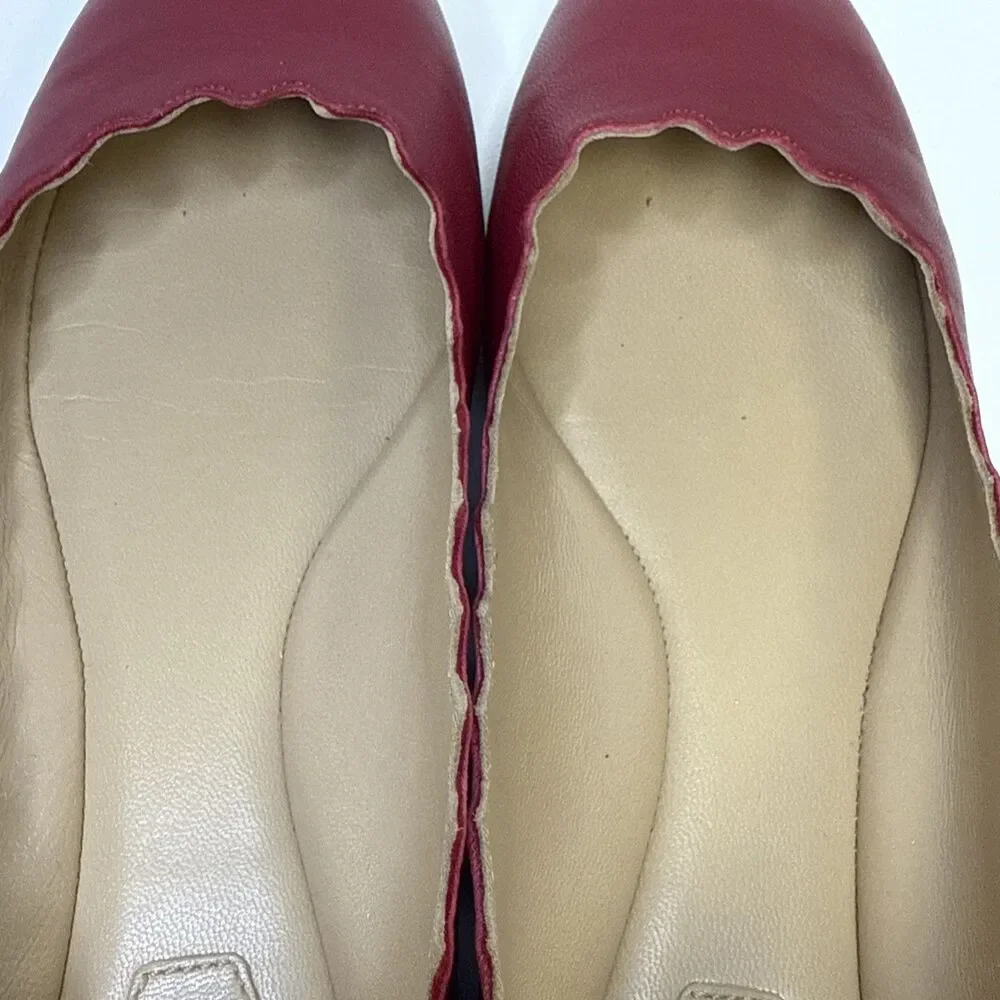 Chloe Lauren Scalloped Leather Ballet Flats Red Size EU 35.5 US 5.5
